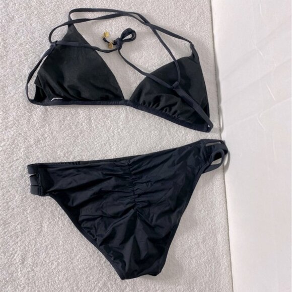 5/$25 La Vie Wn Rose Stylish Black Bikini Set W Scrunch Bottom XL - Picture 10 of 15